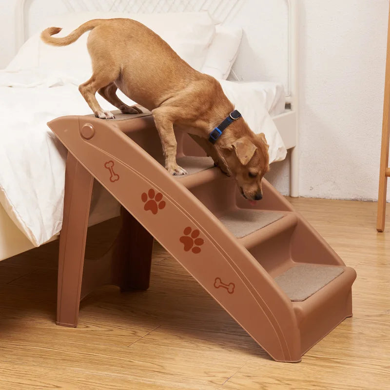Pet Supplies Beige Folding Dog Ladder Plastic Non-Slip Pet Steps Dog Stairs Foldable Pet Ladder