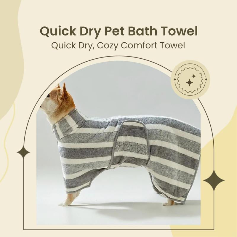 Striped Pattern Pet Bath Towel, 1 Count Cute Pet Bath Robe with Neck Buckle, Quick Drying Pet Bathing Accessories, Dog & Cat Grooming Supplies, Pet Products, Dog Accessories