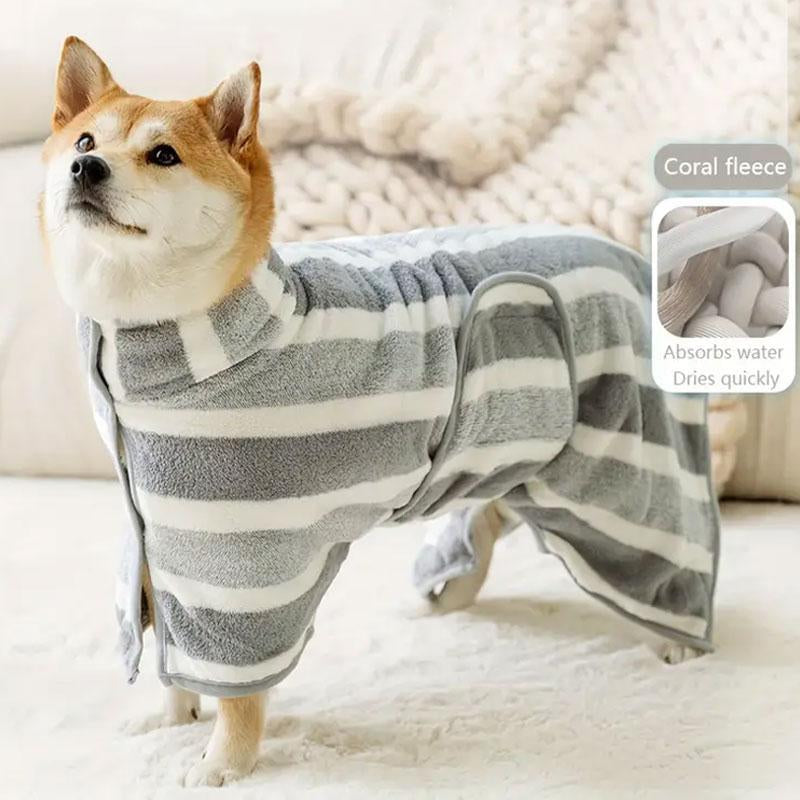 Striped Pattern Pet Bath Towel, 1 Count Cute Pet Bath Robe with Neck Buckle, Quick Drying Pet Bathing Accessories, Dog & Cat Grooming Supplies, Pet Products, Dog Accessories