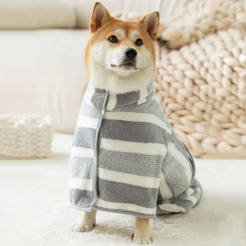 Striped Pattern Pet Bath Towel, 1 Count Cute Pet Bath Robe with Neck Buckle, Quick Drying Pet Bathing Accessories, Dog & Cat Grooming Supplies, Pet Products, Dog Accessories