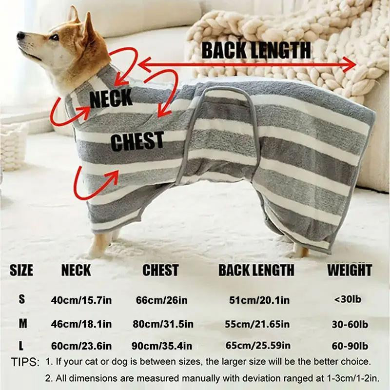 Striped Pattern Pet Bath Towel, 1 Count Cute Pet Bath Robe with Neck Buckle, Quick Drying Pet Bathing Accessories, Dog & Cat Grooming Supplies, Pet Products, Dog Accessories