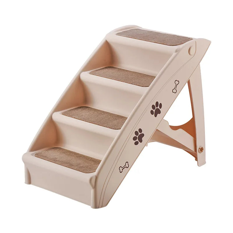 Pet Supplies Beige Folding Dog Ladder Plastic Non-Slip Pet Steps Dog Stairs Foldable Pet Ladder
