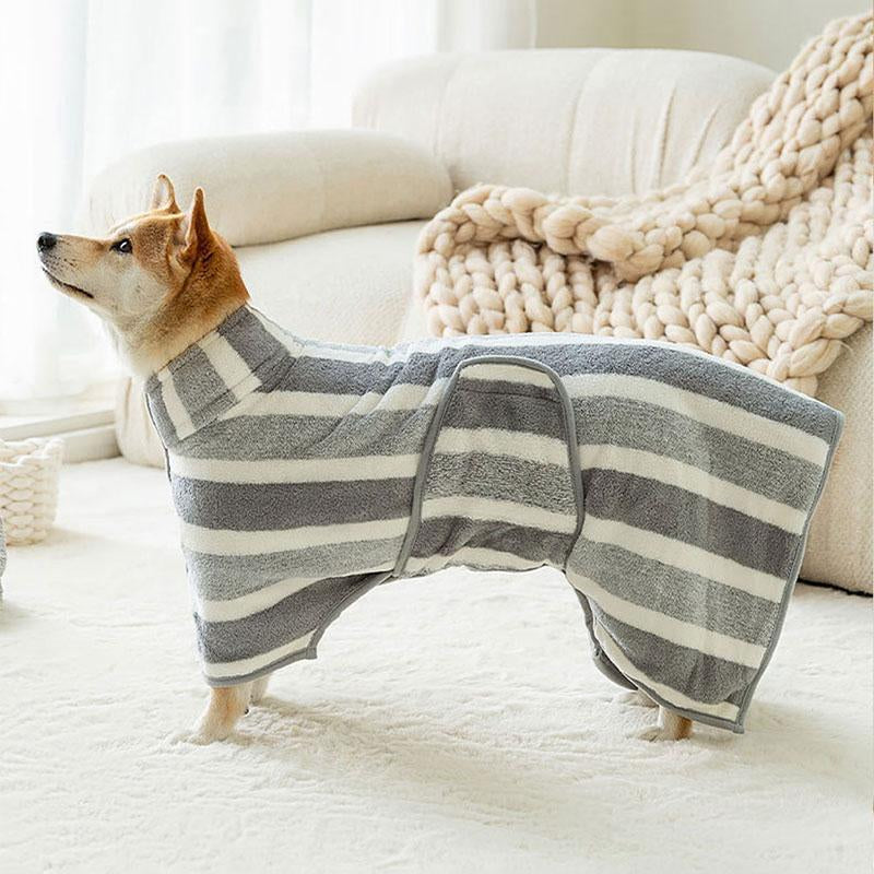 Striped Pattern Pet Bath Towel, 1 Count Cute Pet Bath Robe with Neck Buckle, Quick Drying Pet Bathing Accessories, Dog & Cat Grooming Supplies, Pet Products, Dog Accessories