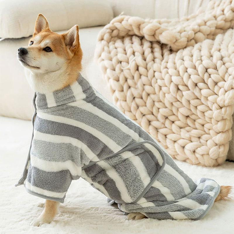 Striped Pattern Pet Bath Towel, 1 Count Cute Pet Bath Robe with Neck Buckle, Quick Drying Pet Bathing Accessories, Dog & Cat Grooming Supplies, Pet Products, Dog Accessories